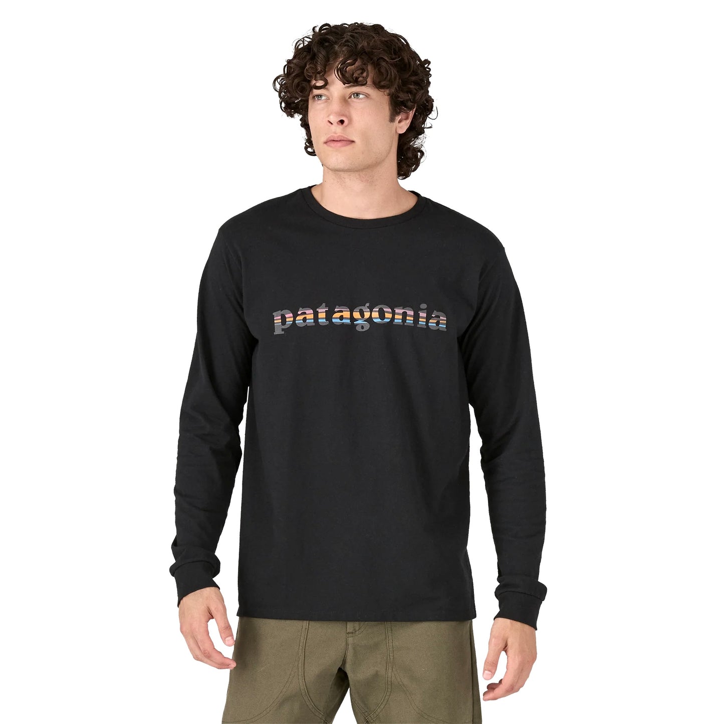 Patagonia Lelaki Lengan Panjang '73 Text Logo Responsibili-Tee