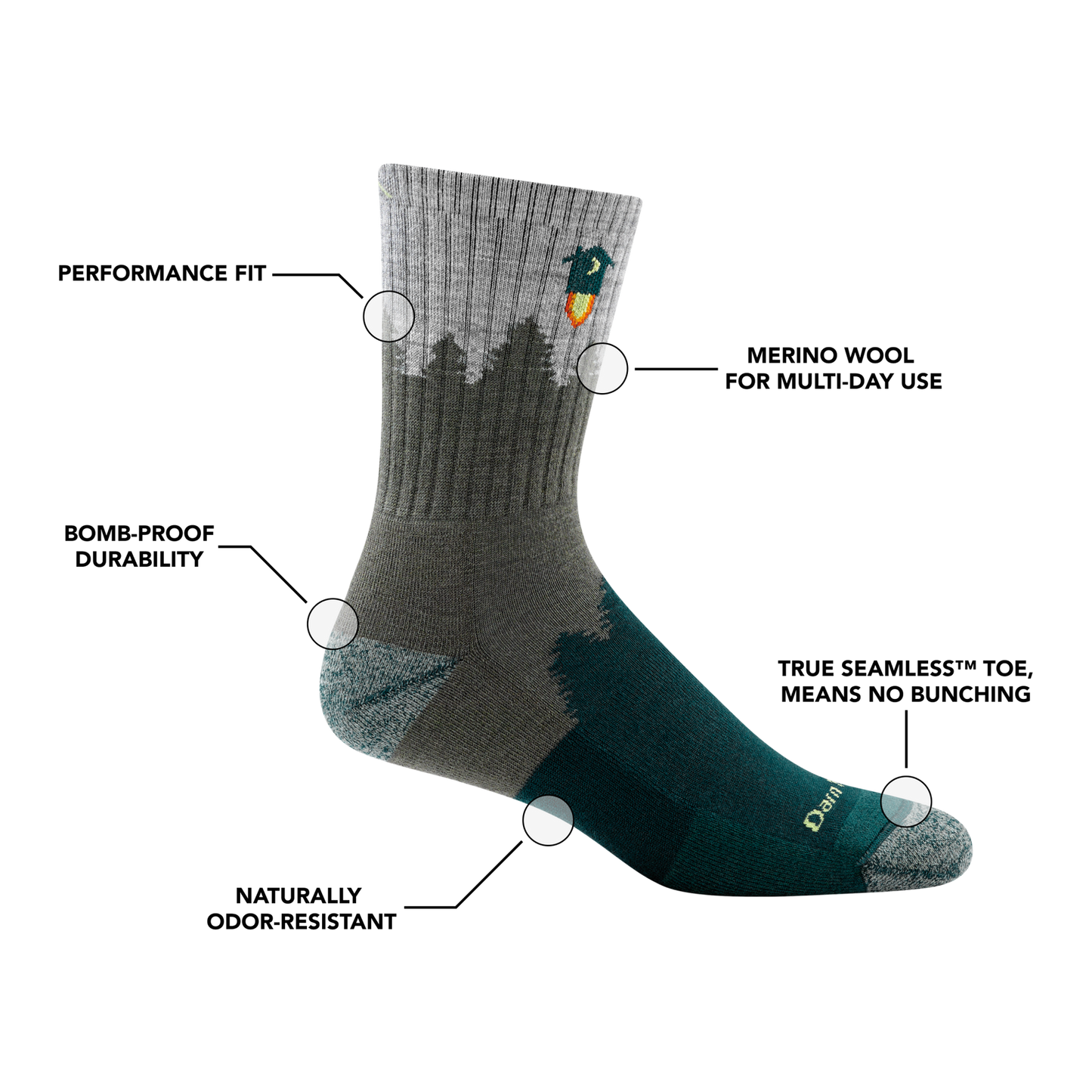 Darn Tough Men's Number 2 Micro Crew Midweight Hiking Socks