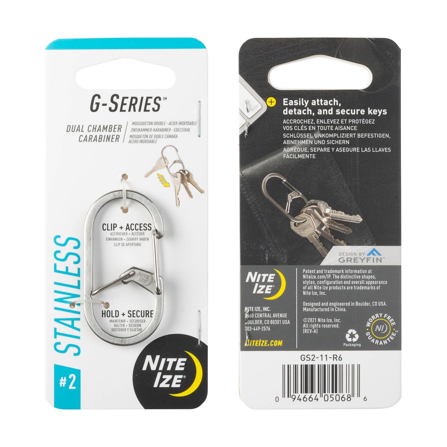 Nite Ize G-Series Dual Chamber Carabiner #2 (Stainless) GS2-11-R6