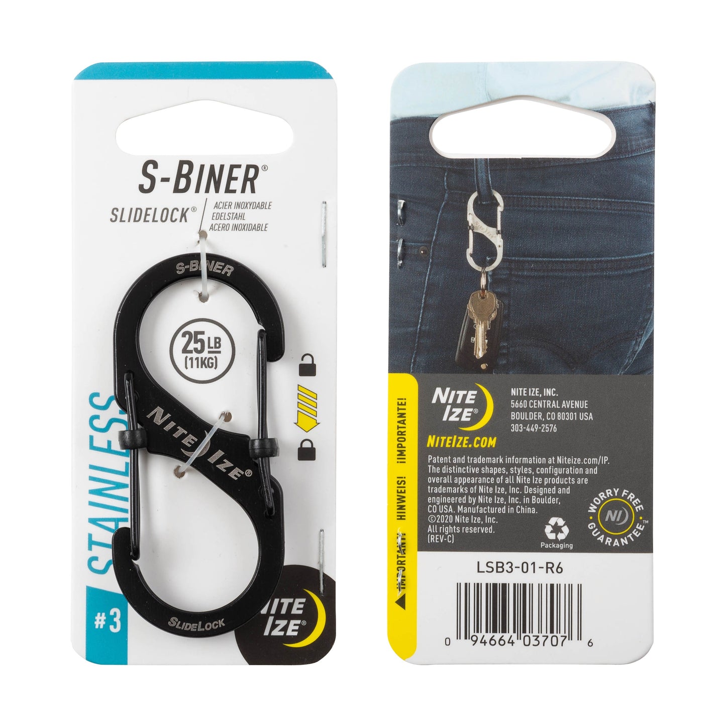 Nite Ize S-Biner Slidelock SS #3 (Black) LSB3-01- R6
