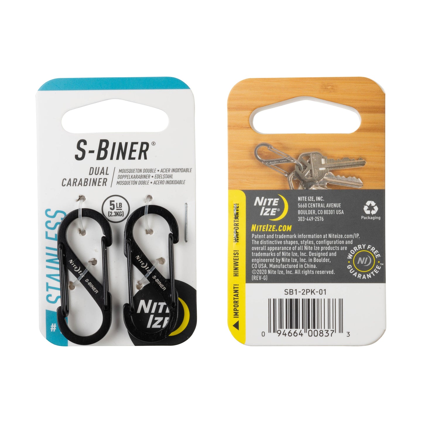 Nite Ize S-Biner Dual-Biner SS #1 (2pc Pack) (Black) SB1-2PK-01