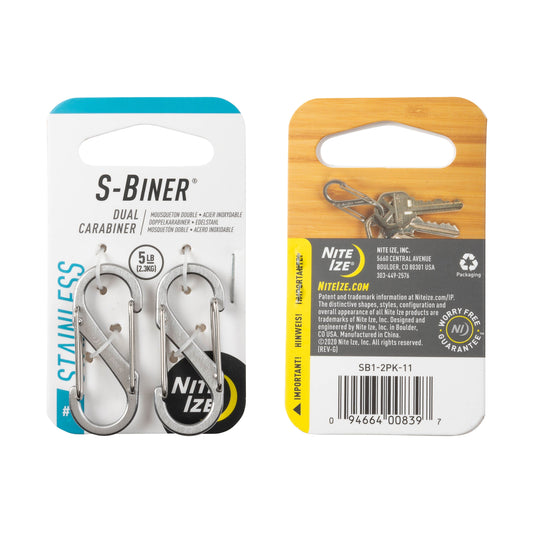 Nite Ize S-Biner Dual-Biner SS #1 (2pc Pack) (Stainless) SB1-2PK-11