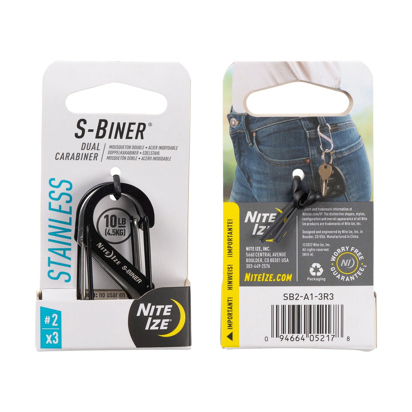 Nite Ize S-Biner SS Dual-Biner #2 (3pc Pack) (Black/Stainless) SB2-A1-3R3